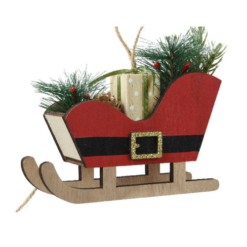 Slitta decorativa natalizia con regali in legno per decorazioni natalizie da h 8 cm