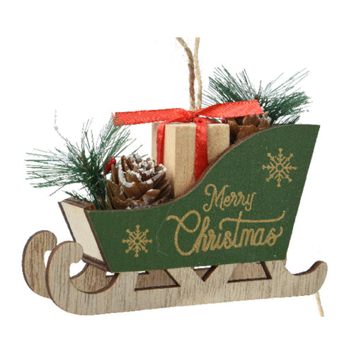 Slitta decorativa natalizia con regali in legno per decorazioni natalizie da h 8 cm