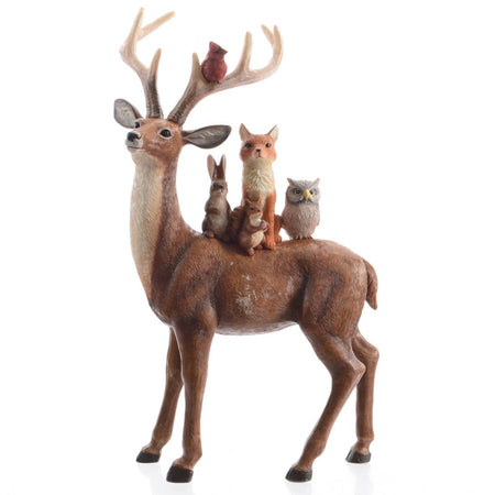 Renna in piedi , in resina con animaletti decorazioni natalizie, da 25.5 cm