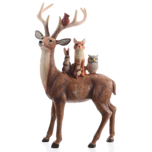 Renna in piedi , in resina con animaletti decorazioni natalizie, da 25.5 cm