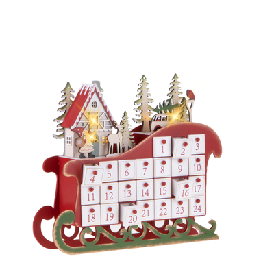Villaggio calendario  con avvento e led  H30 cm in legno