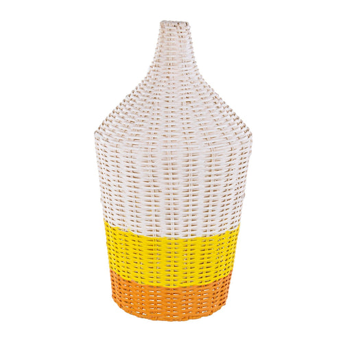 Lampada da tavolo Sun Rattan giallo-arancio in metallo e rattan