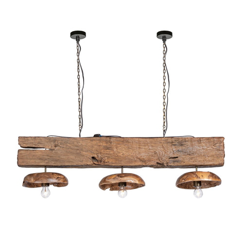 Lampadario Florent 3 luci in legno di teak riciclato 130x30