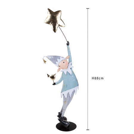 Folletto di natale con stella in metallo h 88 cm per decorazioni