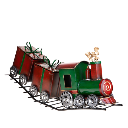 Trenino rosso e verde con pacchi H29 cm per decorazioni natalizie