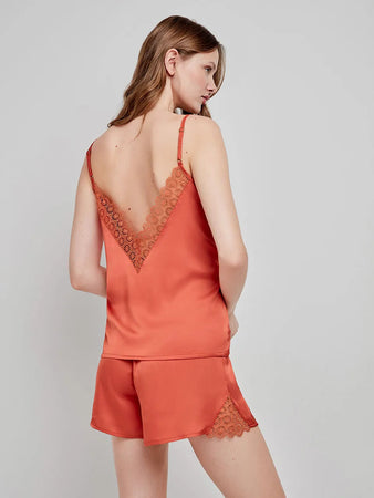 Pigiama Satinato Donna Gisela 2/20258TB con Pizzo e Stampa