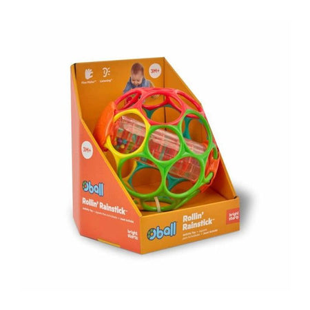 BRIGHT STARS Oball Easy-Grip Rain Stick, giocattolo per neonati senza BPA, rosso, giallo, verde e blu
