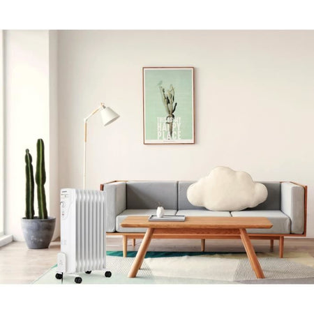 Radiatore del bagno di olio elettrico - 2000 watt - oceanico - 3 poteri - 9 elementi - mobile - bianco
