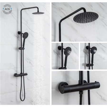 OCEANIC Colonna doccia - Miscelatore termostatico - Testa tonda alta diametro 20 cm - Nero opaco