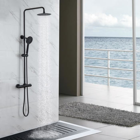 OCEANIC Colonna doccia - Miscelatore termostatico - Testa tonda alta diametro 20 cm - Nero opaco