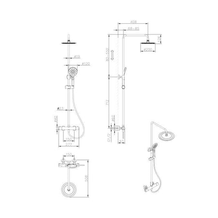 OCEANIC Colonna doccia - Miscelatore termostatico - Testa tonda alta diametro 20 cm - Nero opaco