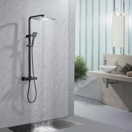 Colonna doccia OCEANIC - Miscelatore termostatico corpo freddo - Soffione doccia alto quadrato 30x30 cm - Nero opaco