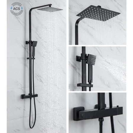 OCEANIC Colonna doccia - Miscelatore termostatico - Soffione rettangolare alto 30x20 cm - Nero opaco