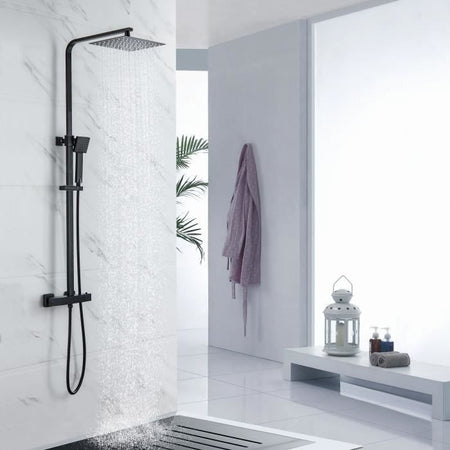 OCEANIC Colonna doccia - Miscelatore termostatico - Soffione rettangolare alto 30x20 cm - Nero opaco