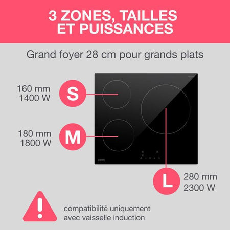 Piano cottura a induzione OCEANIC 3 fuochi L60 x P52 cm OCEATI3Z7B