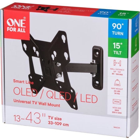 ONE FOR ALL WM2241 - Supporto da parete inclinabile e ruotabile (90 ) per TV da 13 a 40 (da 33 a 102 cm) - Nero