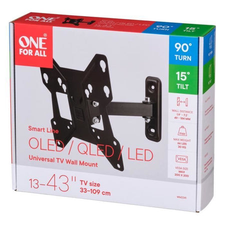 ONE FOR ALL WM2241 - Supporto da parete inclinabile e ruotabile (90 ) per TV da 13 a 40 (da 33 a 102 cm) - Nero