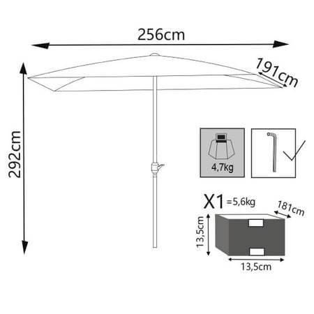 MARITUS - ombrellone da giardino 2x3 palo centrale Grigio