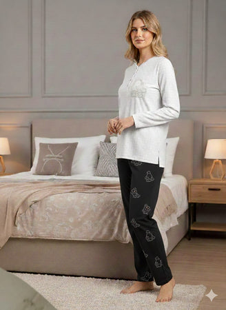 Pigiama Donna Autunno/Inverno Karel KF3059PLD in Caldo Cotone Interlock