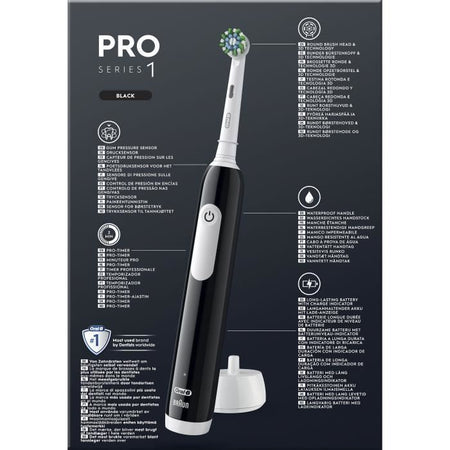 Spazzolino elettrico - ORAL-B - Pro 1 - Nero - Sensore di pressione a 360 - Durata della batteria di 7 giorni