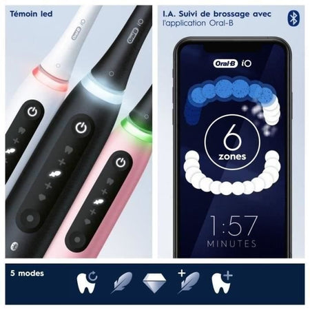 Oral-B iO 5 Confezione da 2, spazzolini elettrici bianchi e neri, 2 testine