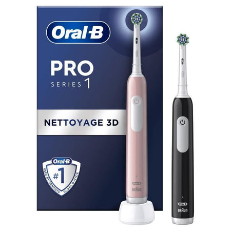 Oral-B Pro Series 1 Confezione da due spazzolini elettrici rosa e neri, 2 testine, progettati da Braun