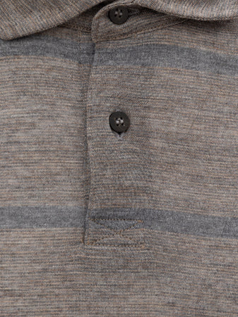 Corneliani Polo manica lunga 2 bottoni grigio righe blu da uomo