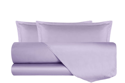 Completo Copripiumino In Raso Di Puro Cotone DELUXE Matrimoniale Lilla