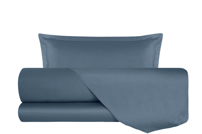 Completo Copripiumino In Raso Di Puro Cotone DELUXE Grigio Ferro
