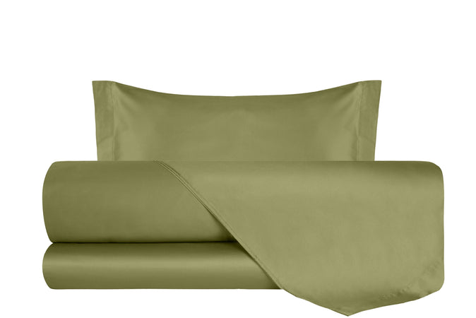 Completo Copripiumino in Raso di puro cotone Verde Oliva - Vanita di raso
