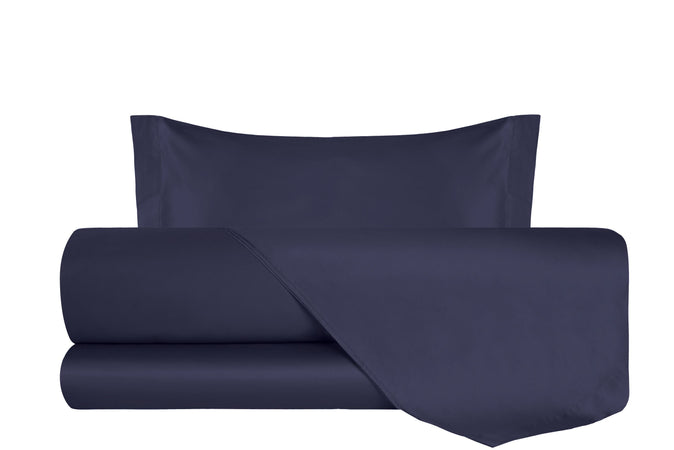 Completo Copripiumino in Raso di puro cotone Blu Notte - Vanita di raso