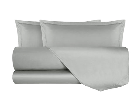 Completo Copripiumino In Raso Di Puro Cotone DELUXE Matrimoniale Grigio Perla