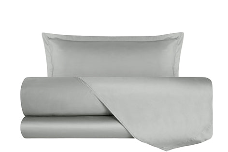 Completo Copripiumino In Raso Di Puro Cotone DELUXE Matrimoniale Grigio Perla