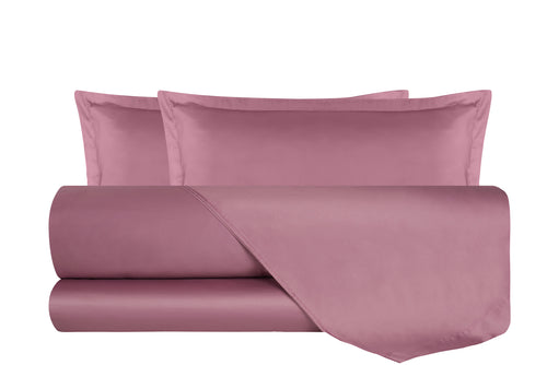Completo Copripiumino In Raso Di Puro Cotone DELUXE Matrimoniale Rosa Nostalgia