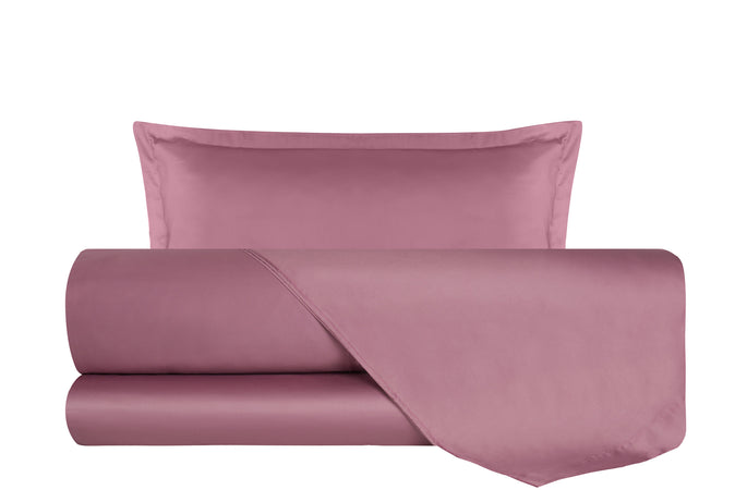 Completo Copripiumino In Raso Di Puro Cotone DELUXE Matrimoniale Rosa Nostalgia