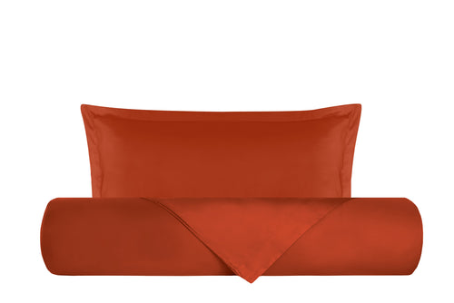 Parure Copripiumino in raso di puro cotone DELUXE 3 volani Ruggine