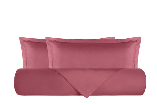Parure Copripiumino in raso di puro cotone DELUXE 3 volani Lampone