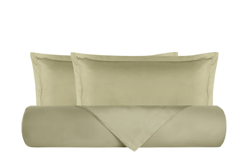 Parure Copripiumino in raso di puro cotone DELUXE 3 volani Verde Oliva