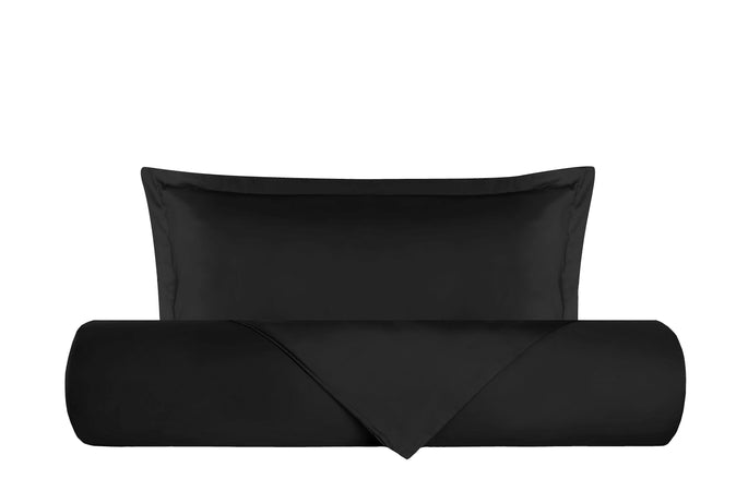 Parure Copripiumino in raso di puro cotone DELUXE 3 volani Nero