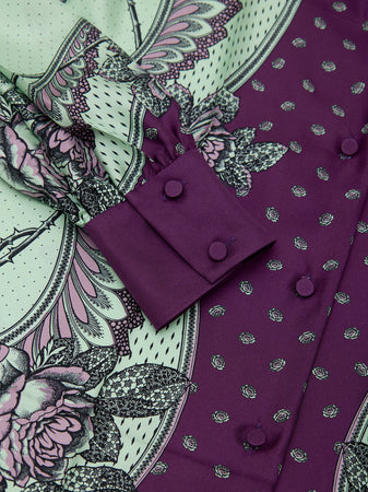 Gucci Camicia in Seta con Stampa Verde Menta e Viola da donna