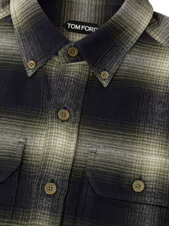 Tom Ford Camicia Western Uomo a Quadri - Verde e Blu da uomo