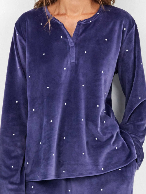 Pigiama Donna Gisela 2/20316S – Set in Pile Elasticizzato con Pois Dorati/Argentati