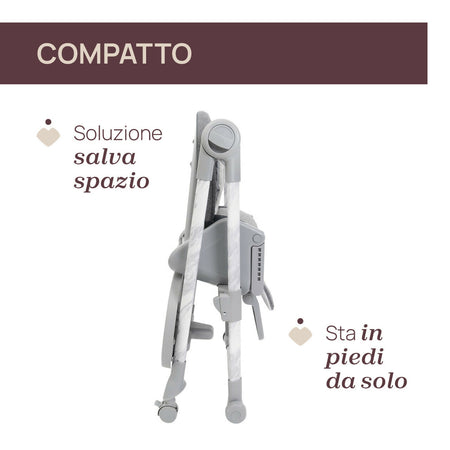 CHICCO Polly Armonia Seggiolone Evolutivo Pappa per Bambini da 0 Mesi a 40 kg, Seggiolone Reclinabile a Sdraietta con Altezza e Poggiapiedi Regolabili, 4 Ruote, Chiusura Compatta, grigio scuro, colore CARRARA