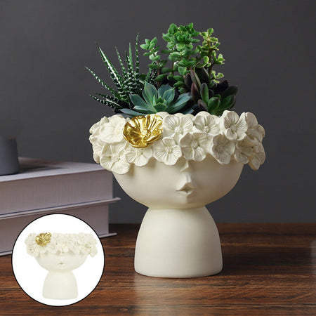 Statua decorativa testa porta vaso da interno ed esterno in poliresina h 13 cm