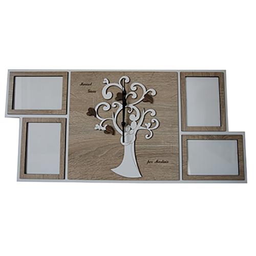 Orologio con 4 portafoto da parete in legno mdf, personalizzabile. Misure cm. 32x60