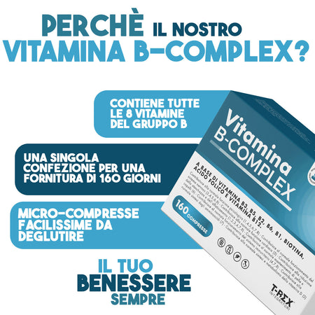 T-rex integratori, vitamina b complex 160 compresse vegan (5 mesi di fornitura)