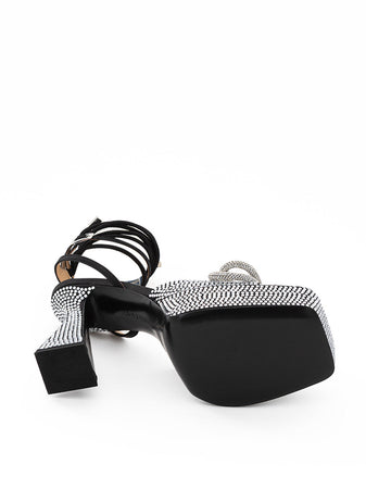 MACH & MACH Sandali Plateau Nero con Cristalli Doppio Fiocco Mach & Mach da donna