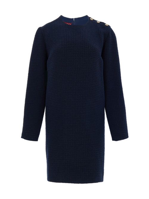 Gucci Abito in Boucle Blu con Bottoni Logo da donna