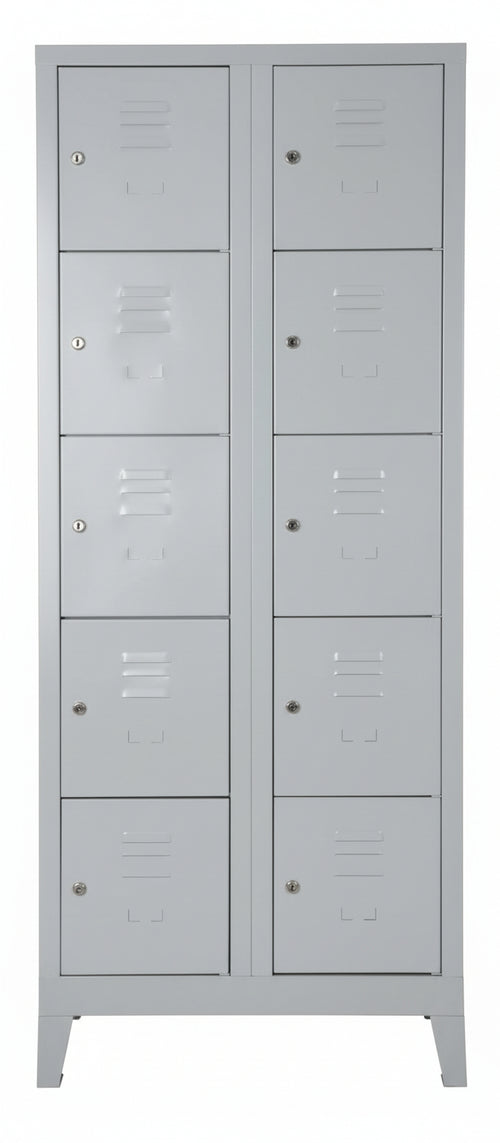 Armadio casellario in metallo verniciato a 10 vani cm. 66x38/50x180h