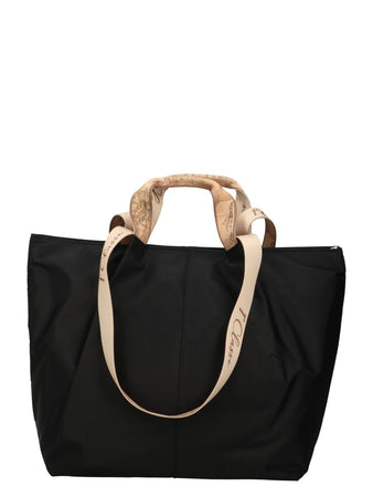Borsa donna shopper 1ª Classe nera in tessuto tecnico capiente con tasca zip